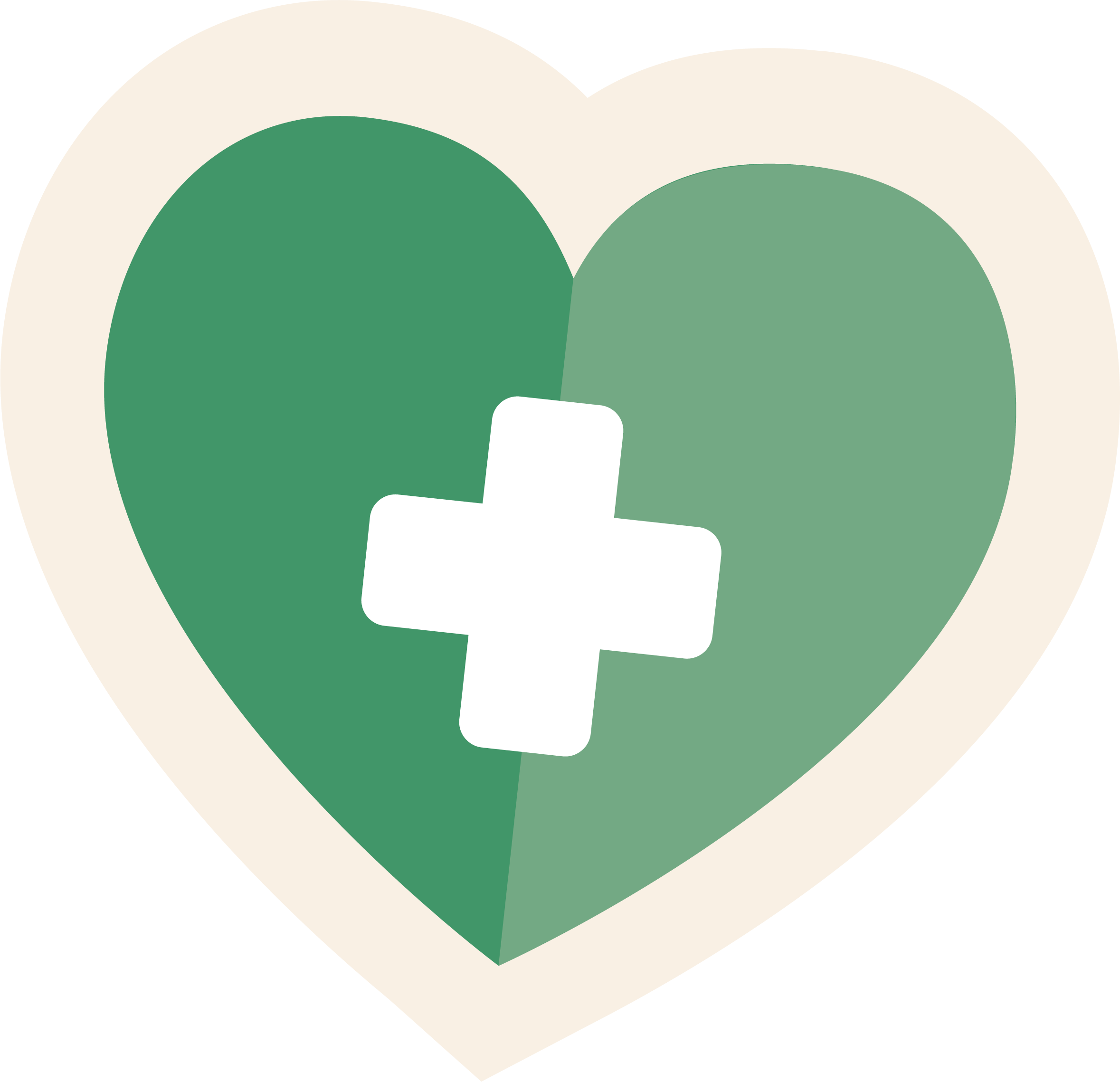 White cross on a green heart shape